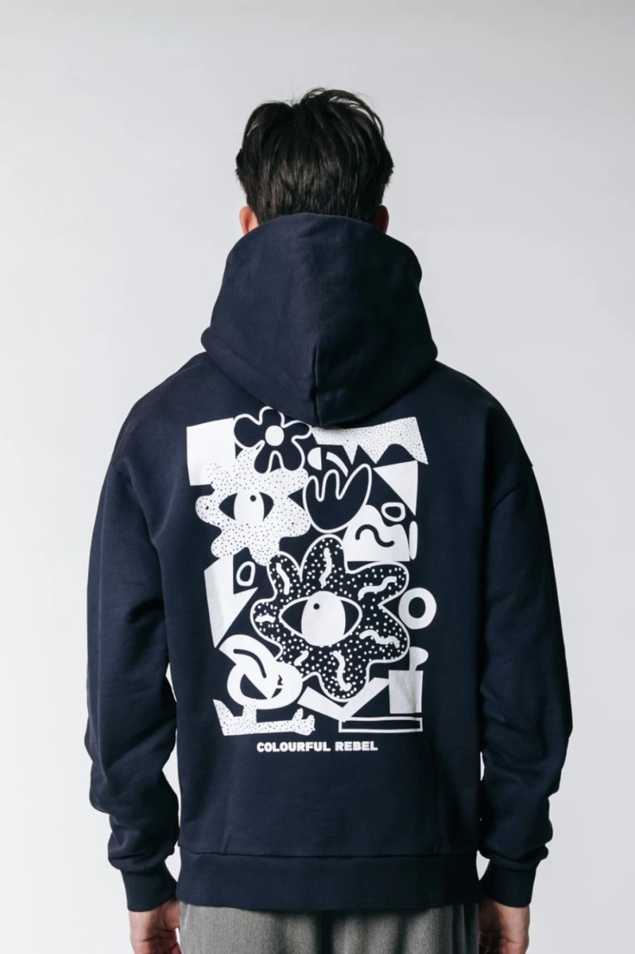 Colourful Rebel Men's Abstract Print Clean Hoodie in Navy - Stylish Streetwear Pullover
