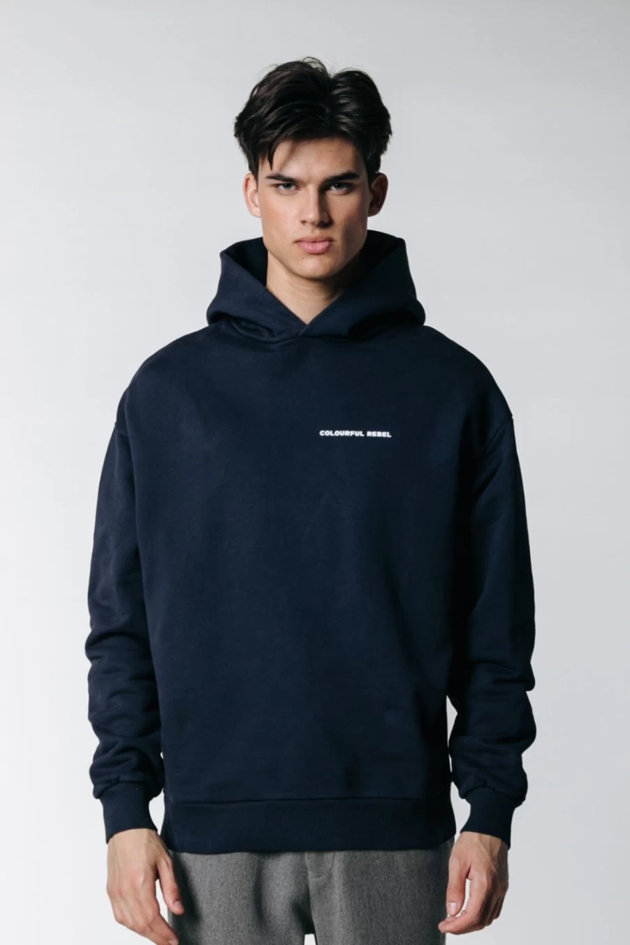 Colourful Rebel Men's Abstract Print Clean Hoodie in Navy - Stylish Streetwear Pullover