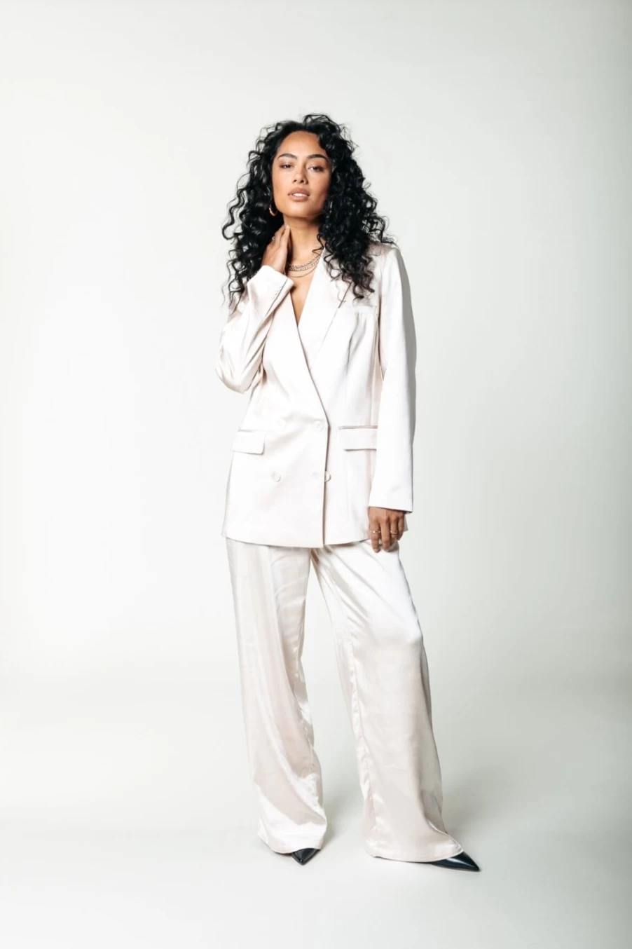 Colourful Rebel Women's Champagne Satin Blazer - Rikki Elegant Formal Jacket for Women