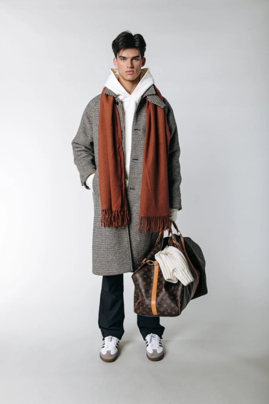 Colourful Rebel Men's Brown Dogtooth Check George Raglan Coat