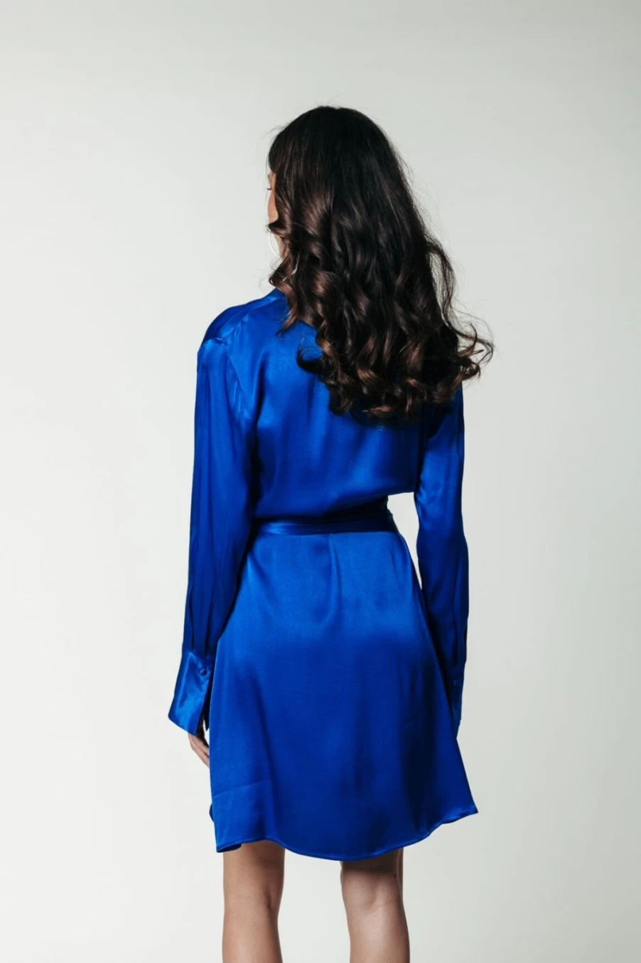Colourful Rebel Women's Vibrant Blue Satin Wrap Dress - Dorin Style Elegance