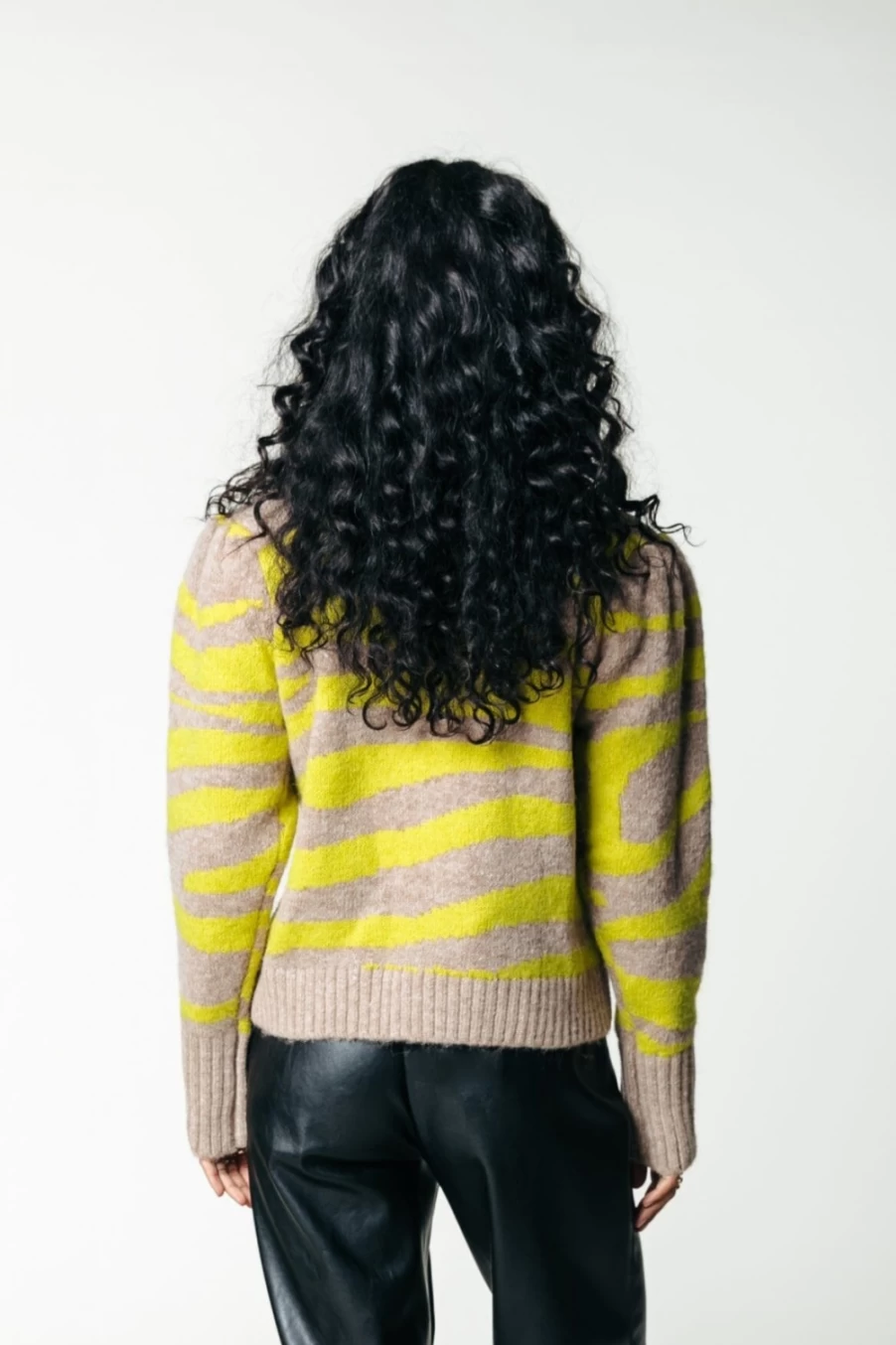 Colourful Rebel Women's Neon Lime Zebra Jacquard Knit Sweater | Bold Animal Print Pullover