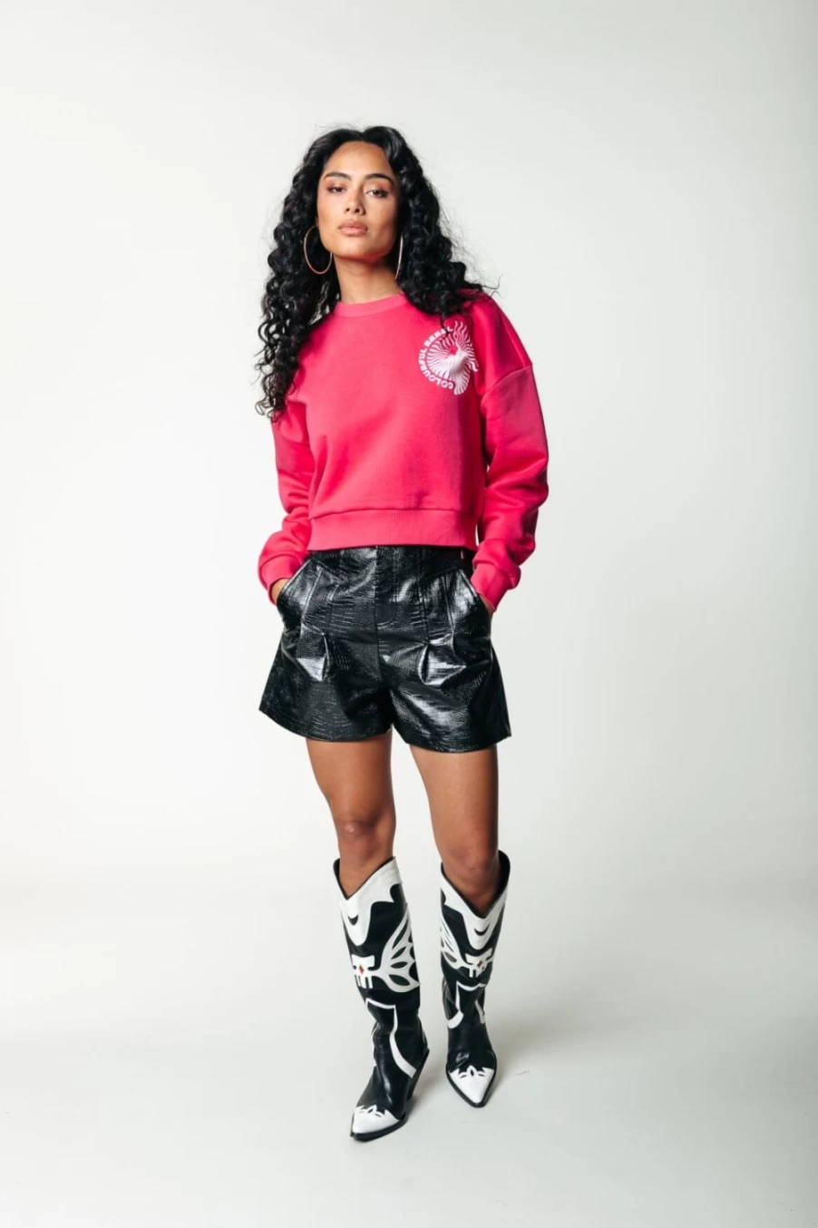 Colourful Rebel Women's Croco Vegan Leather Shorts in Black | Linde Style