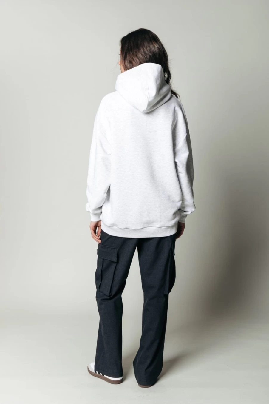 Colourful Rebel Women's Light Gray Melange Oversized Hoodie | Rebel Patch Design