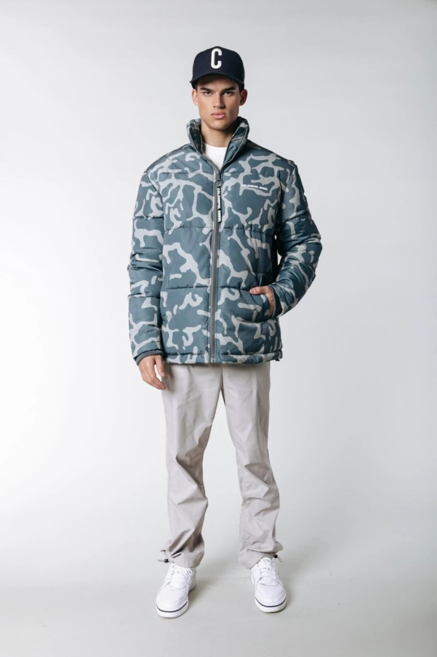 Colourful Rebel Men's Finch Clean Camo Puffer Jacket in Dark Gray – Waterproof Winter Coat