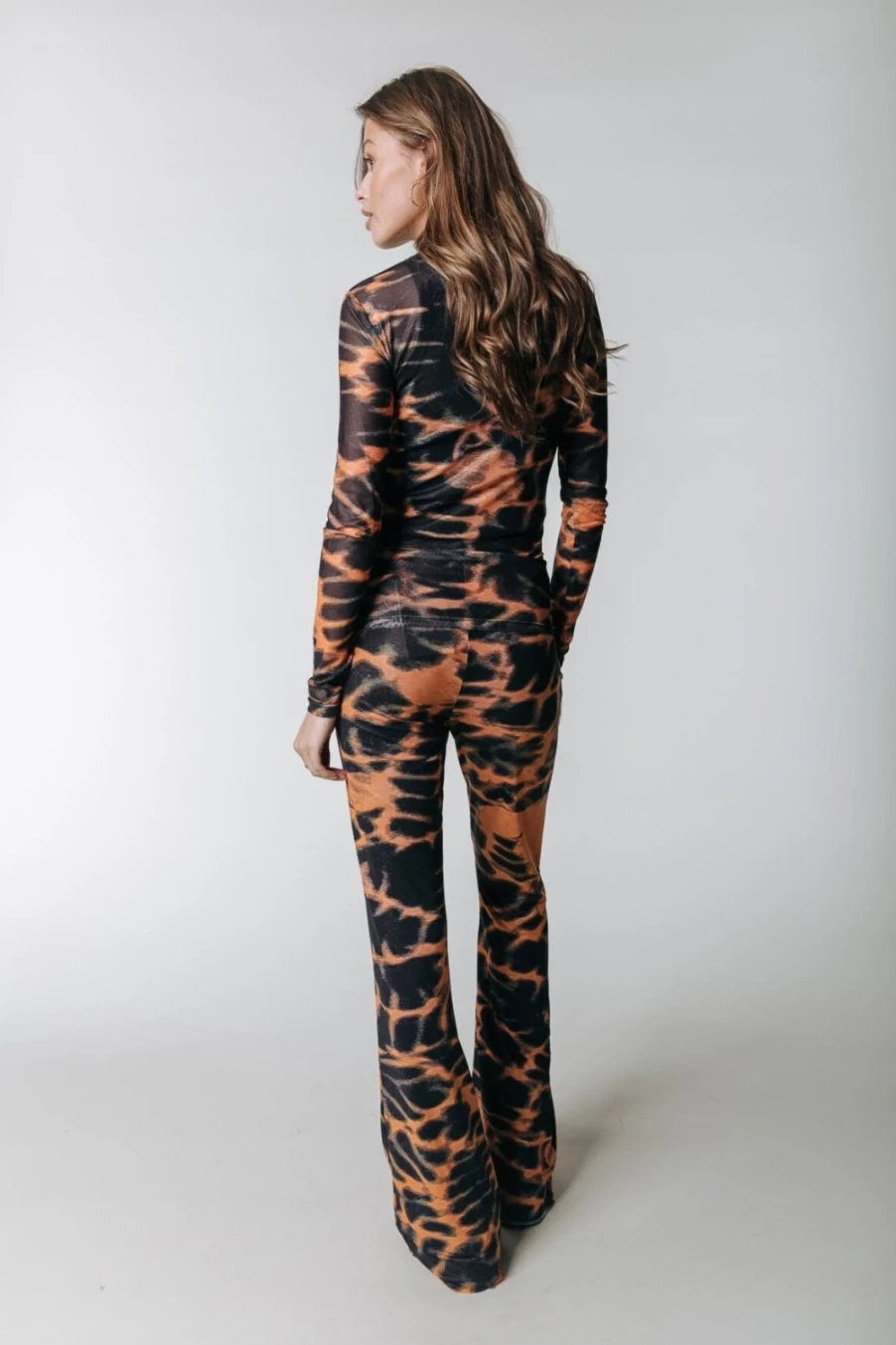 Colourful Rebel Women's Neyo Animal Print Mesh Turtleneck Top in Mandarin Orange