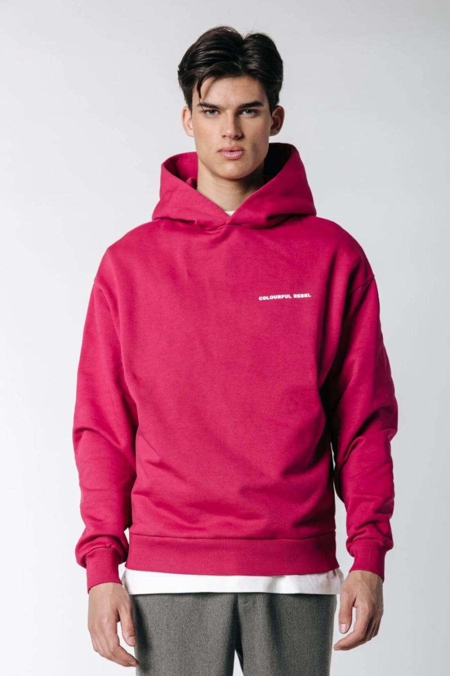 Colourful Rebel Men's Burgundy Uni Logo Relaxed Hoodie | Casual Pullover Sweatshirt