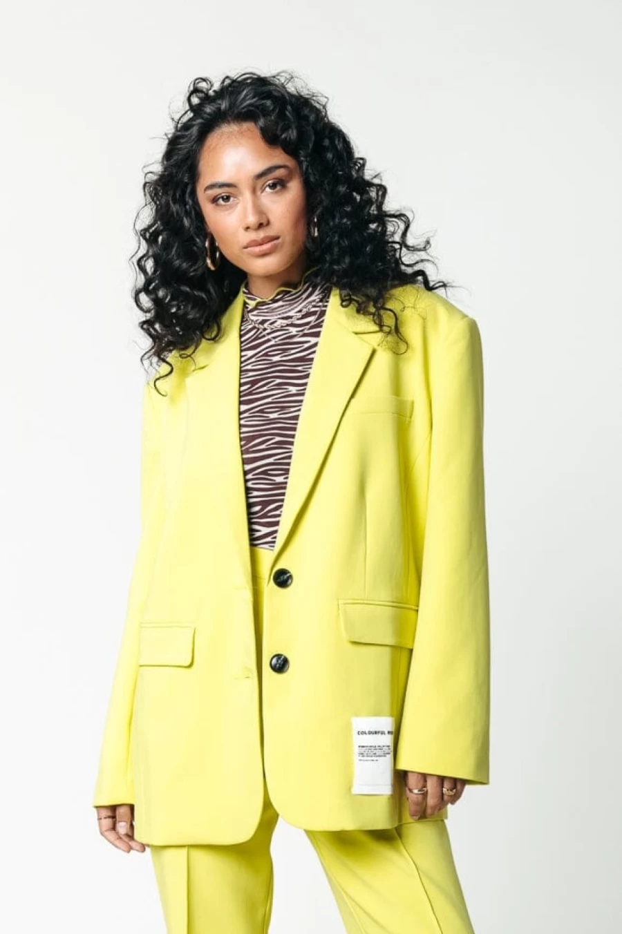 Colourful Rebel Women's Gemma Oversized Blazer in Neon Lime | Bold Statement Jacket