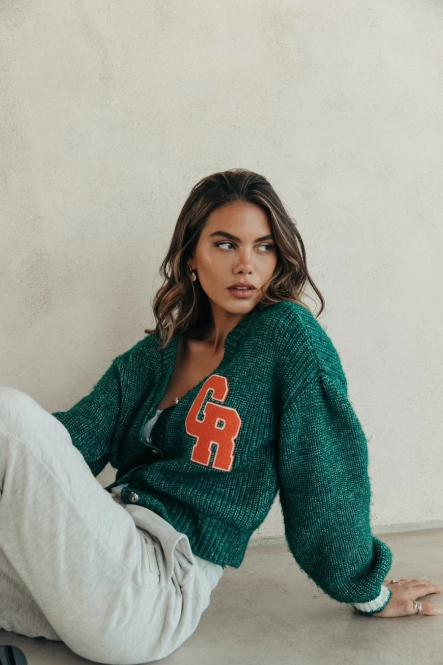 Colourful Rebel Women's Shara CR Patch Knitted Cardigan in Deep Green | Stylish Cropped Sweater