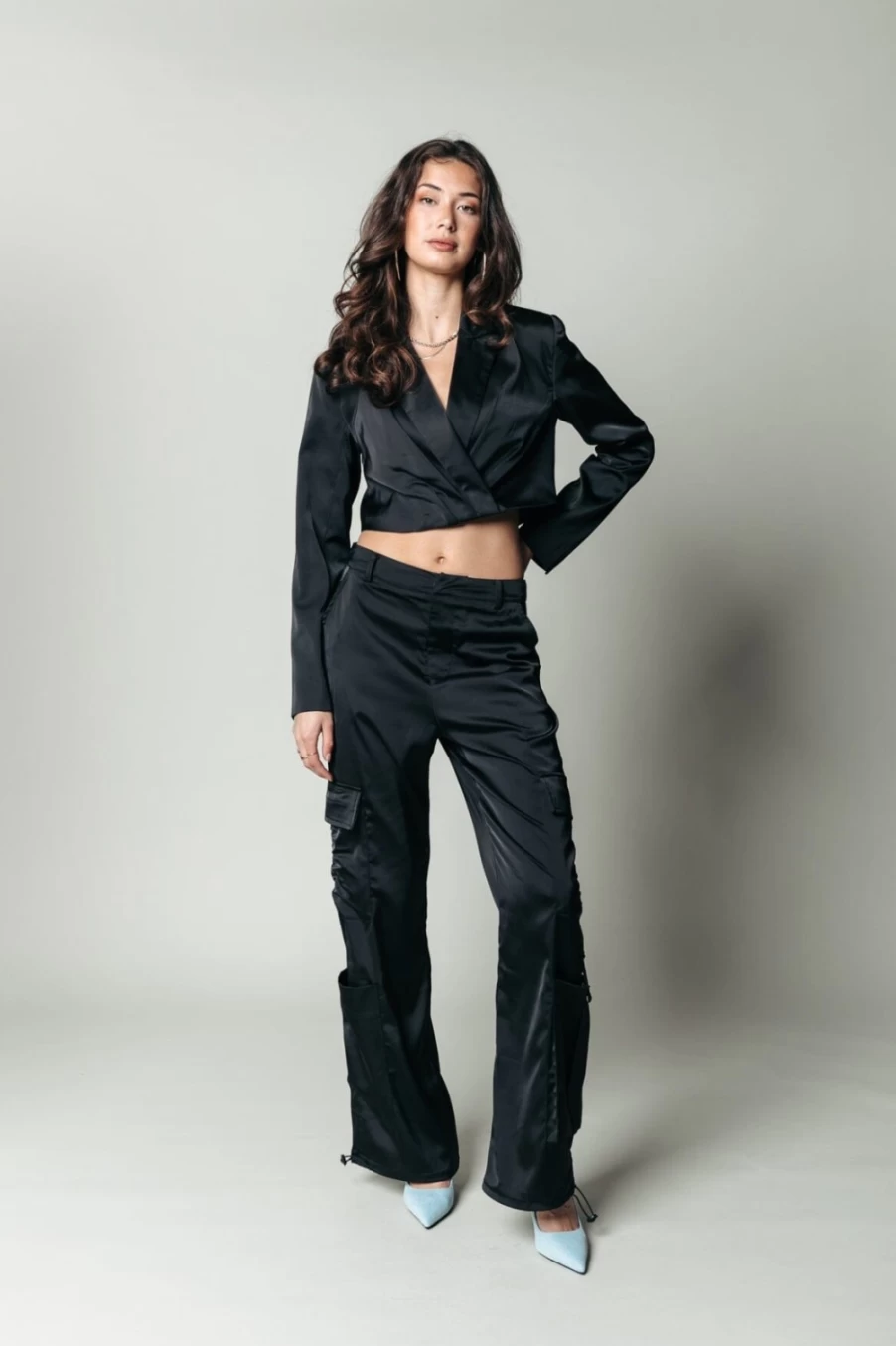 Colourful Rebel Women's Moira Satin Work Pants - Black High-Waisted Office Trousers