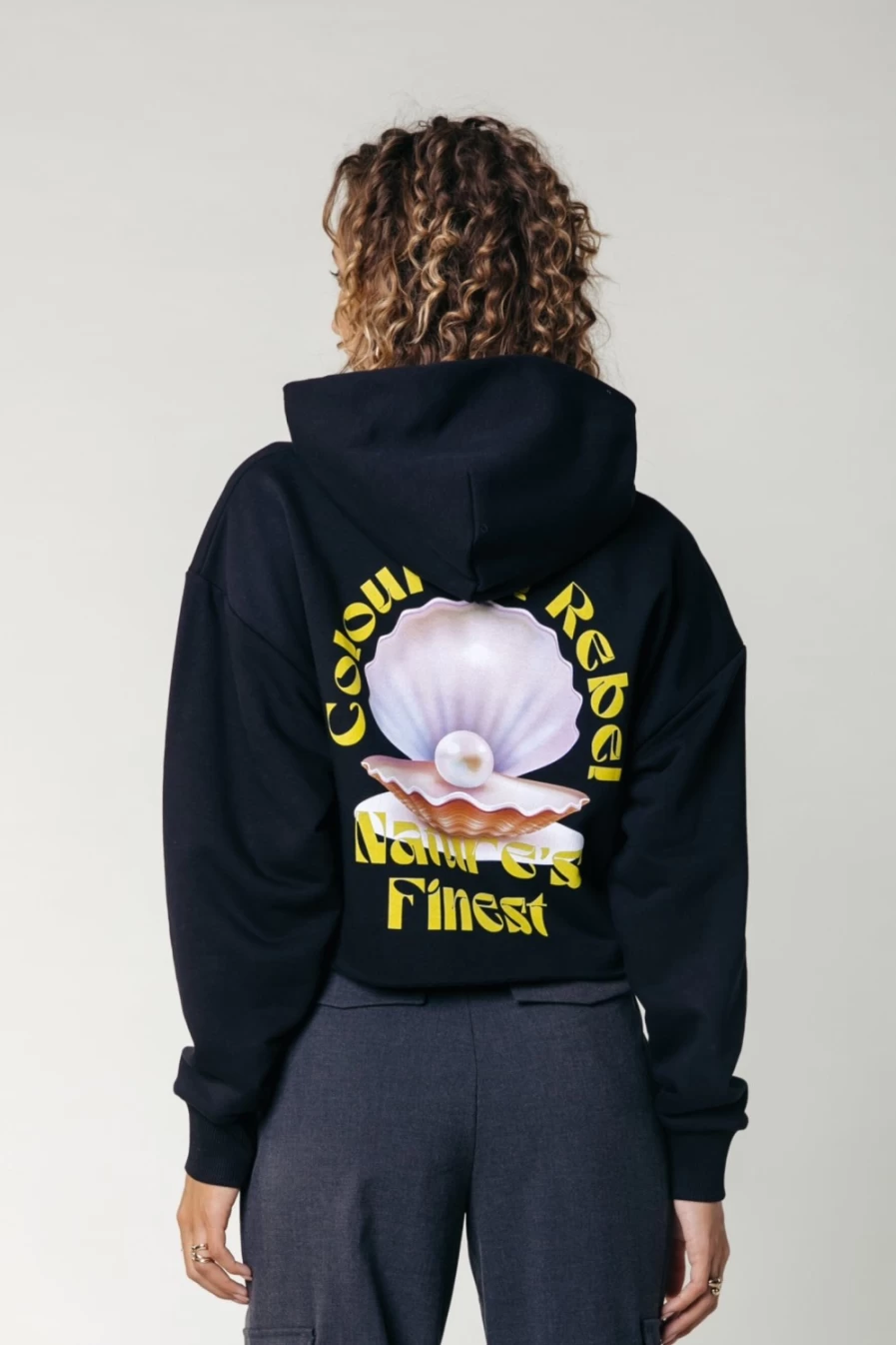 Colourful Rebel Women's Black Pearl Raw Edge Hoodie | Stylish Oversized Pullover