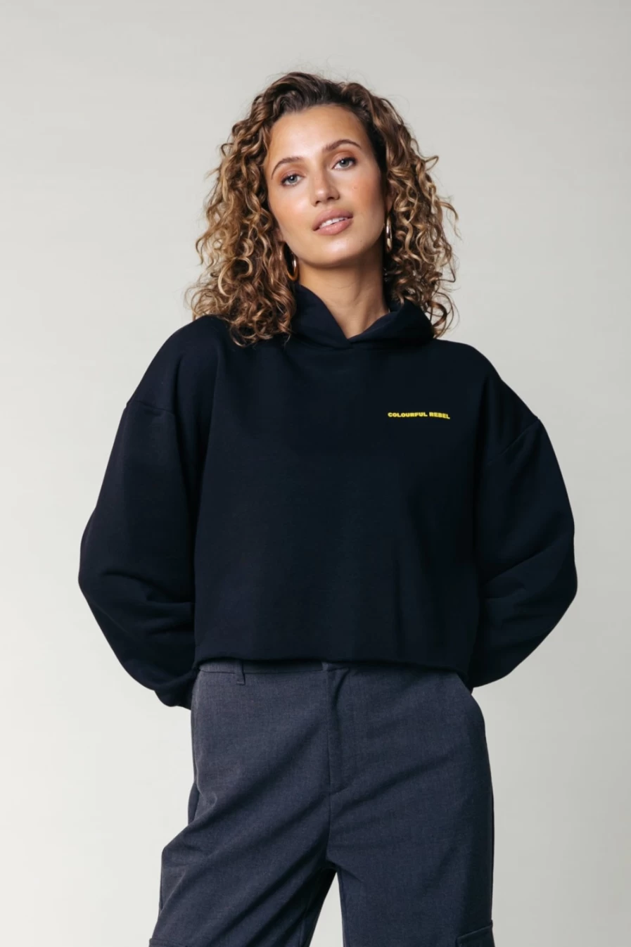 Colourful Rebel Women's Black Pearl Raw Edge Hoodie | Stylish Oversized Pullover