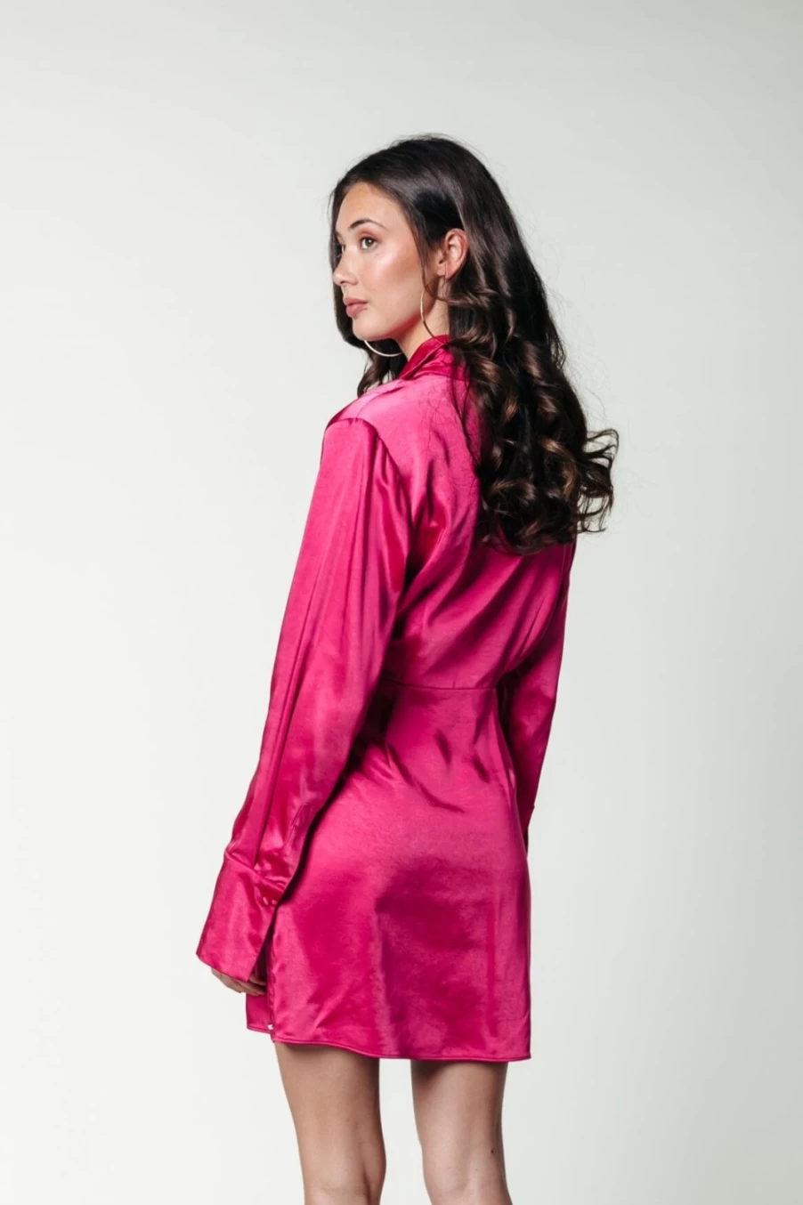 Colourful Rebel Women's Fuchsia Satin Mini Dress - Runa Style for Evening & Party Wear